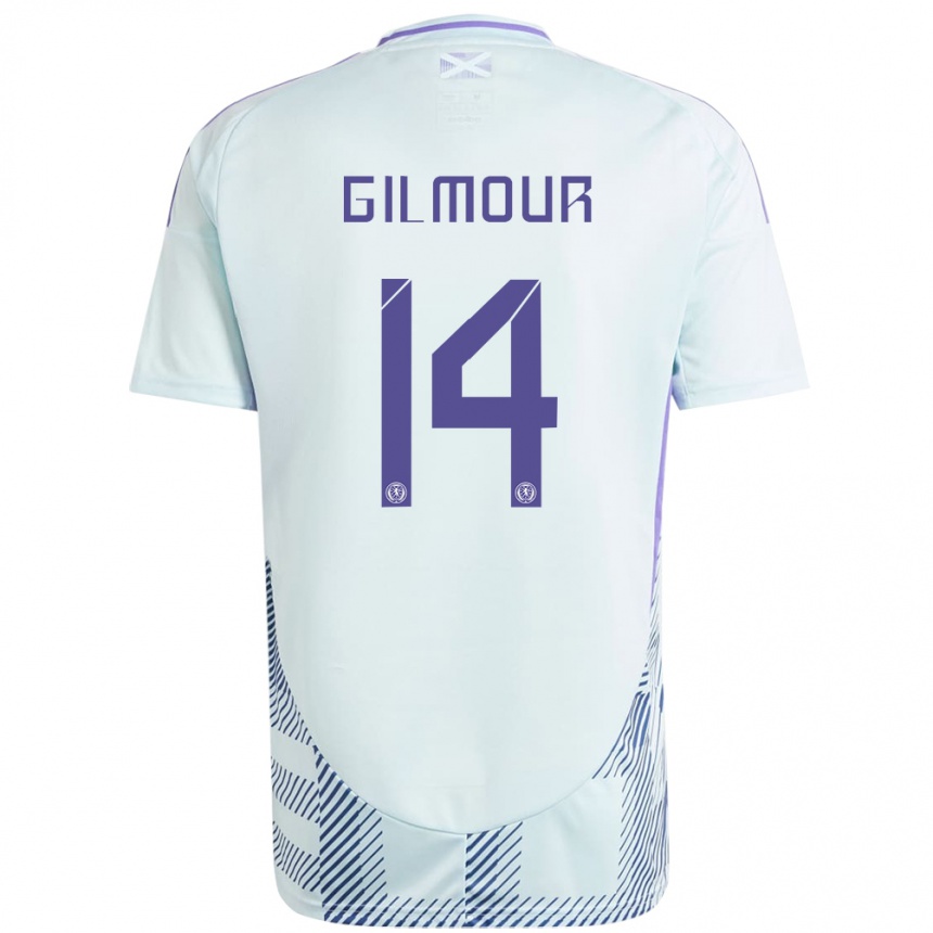 Kids Football Scotland Billy Gilmour #14 Light Mint Blue Away Jersey 24-26 T-Shirt Za