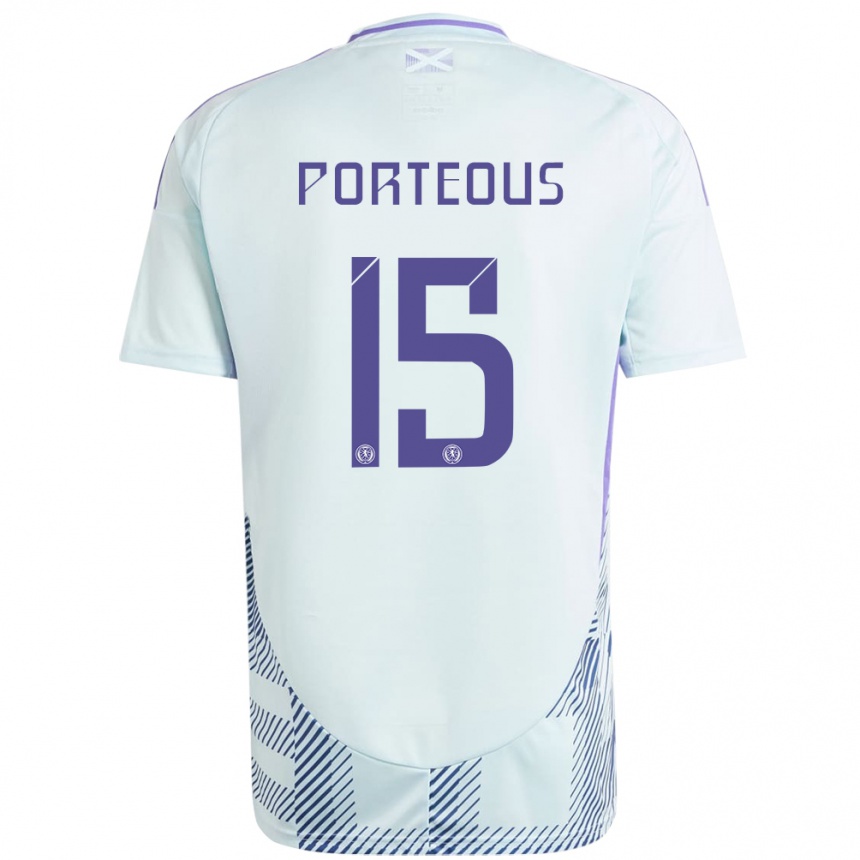 Kids Football Scotland Ryan Porteous #15 Light Mint Blue Away Jersey 24-26 T-Shirt Za