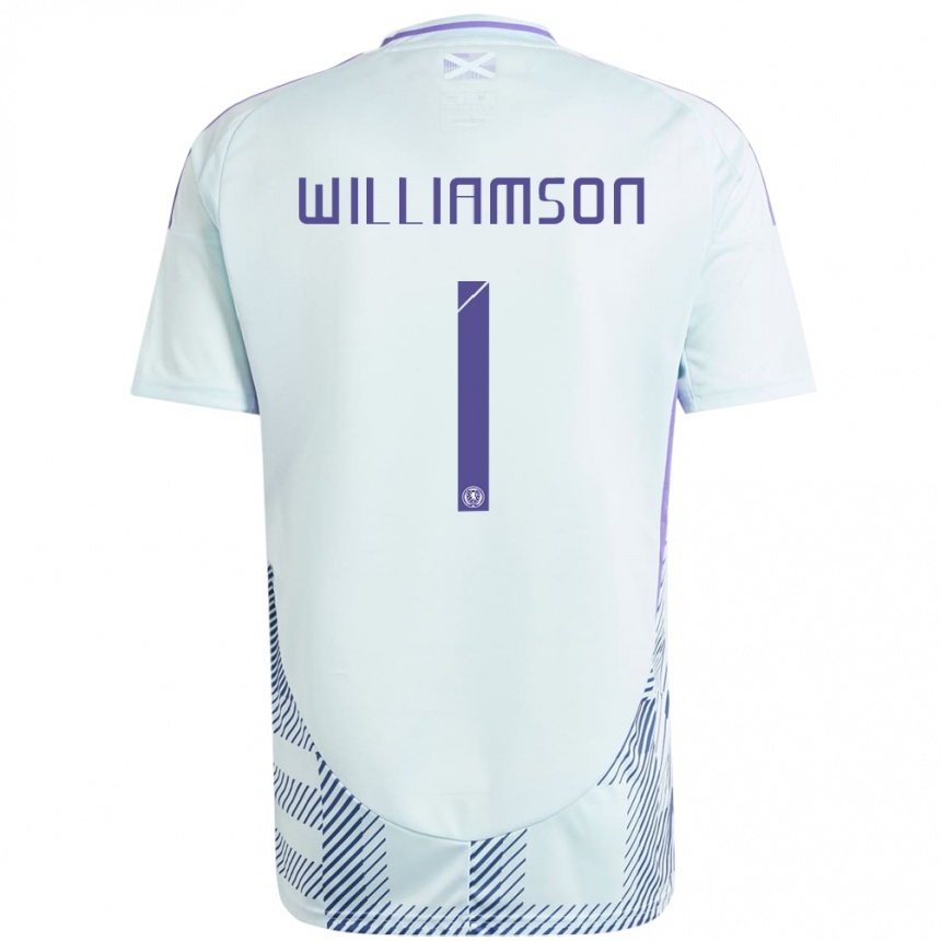 Kids Football Scotland Woody Williamson #1 Light Mint Blue Away Jersey 24-26 T-Shirt Za