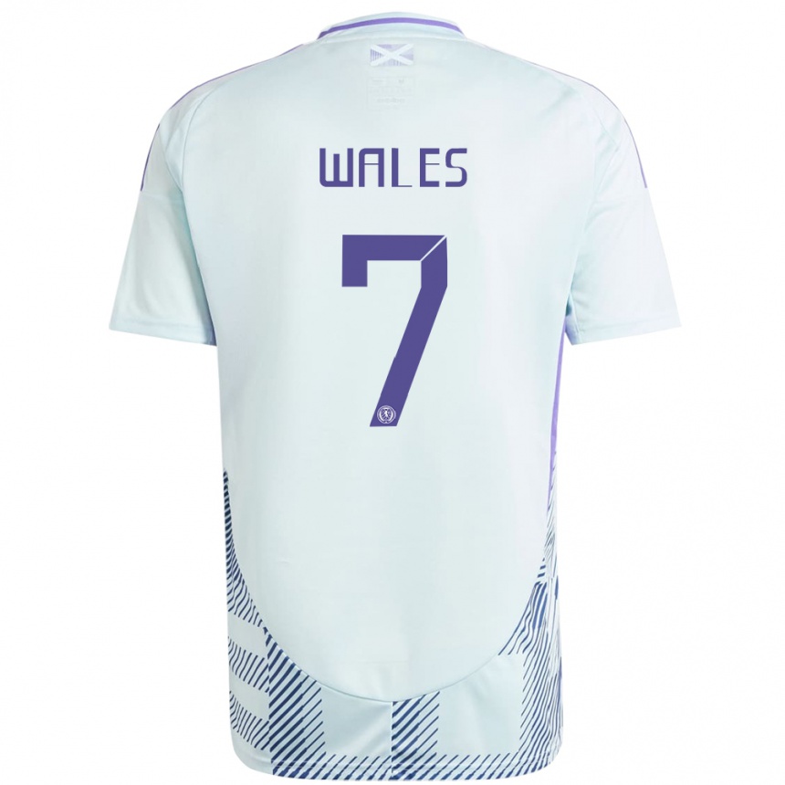 Kids Football Scotland Bobby Wales #7 Light Mint Blue Away Jersey 24-26 T-Shirt Za