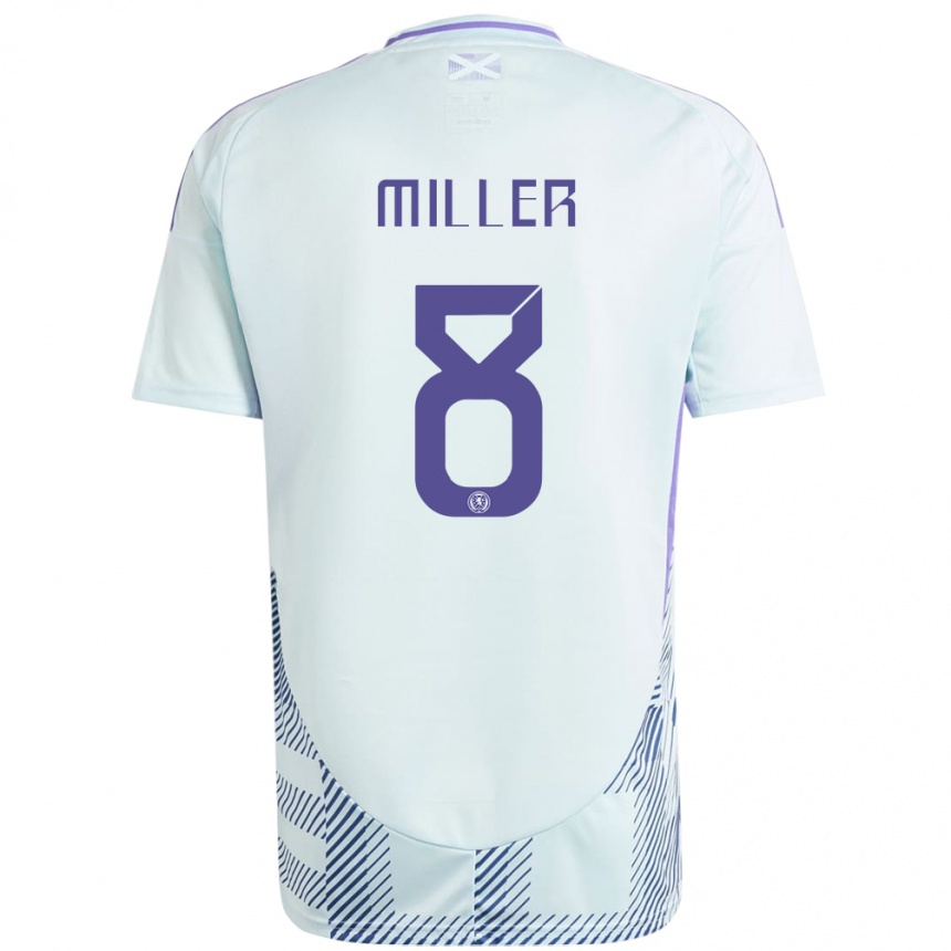 Kids Football Scotland Lennon Miller #8 Light Mint Blue Away Jersey 24-26 T-Shirt Za