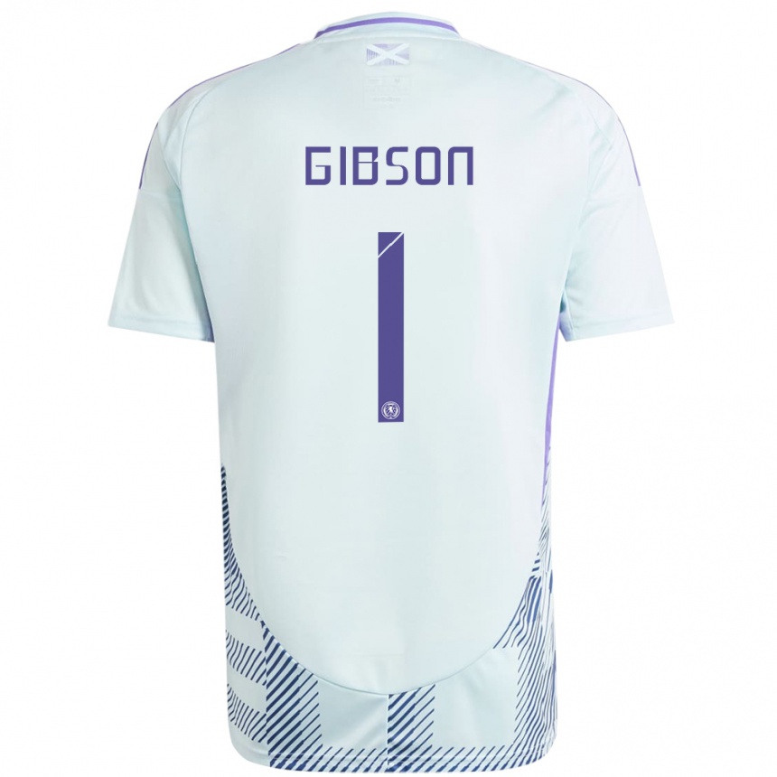 Kids Football Scotland Lee Gibson #1 Light Mint Blue Away Jersey 24-26 T-Shirt Za