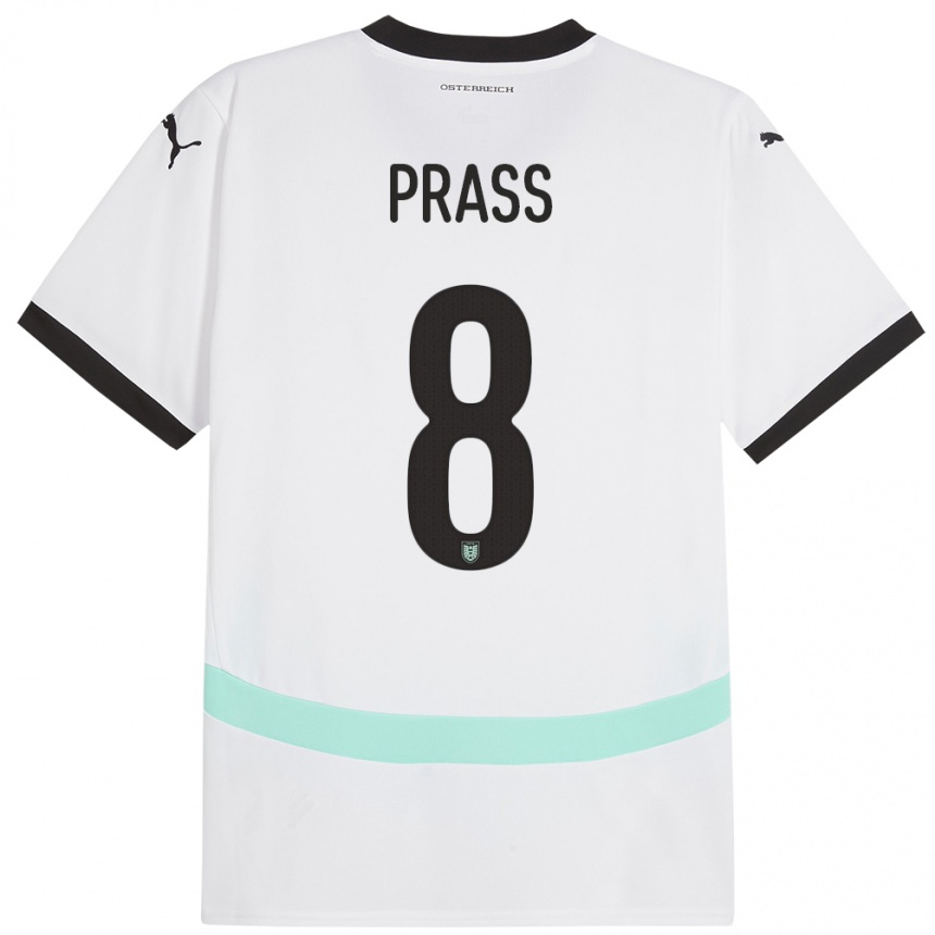 Kids Football Austria Alexander Prass #8 White Away Jersey 24-26 T-Shirt Za