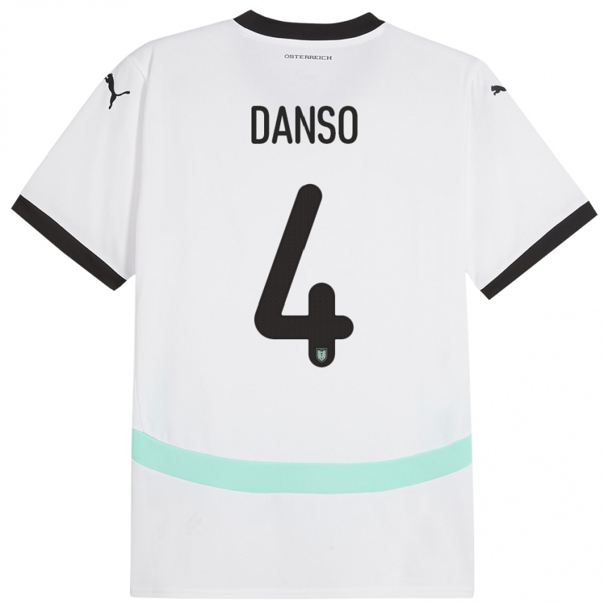 Kids Football Austria Kevin Danso #4 White Away Jersey 24-26 T-Shirt Za