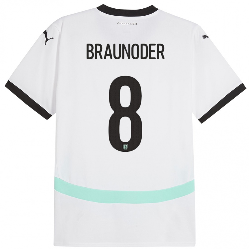 Kids Football Austria Matthias Braunöder #8 White Away Jersey 24-26 T-Shirt Za