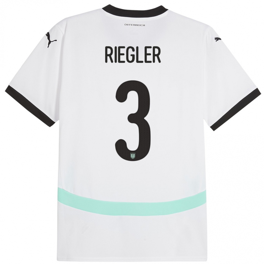 Kids Football Austria David Riegler #3 White Away Jersey 24-26 T-Shirt Za