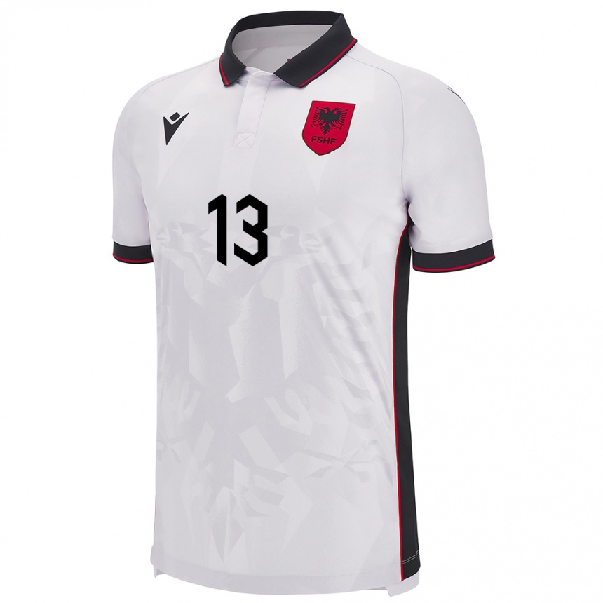 Kids Football Albania Enea Mihaj #13 White Away Jersey 24-26 T-Shirt Za