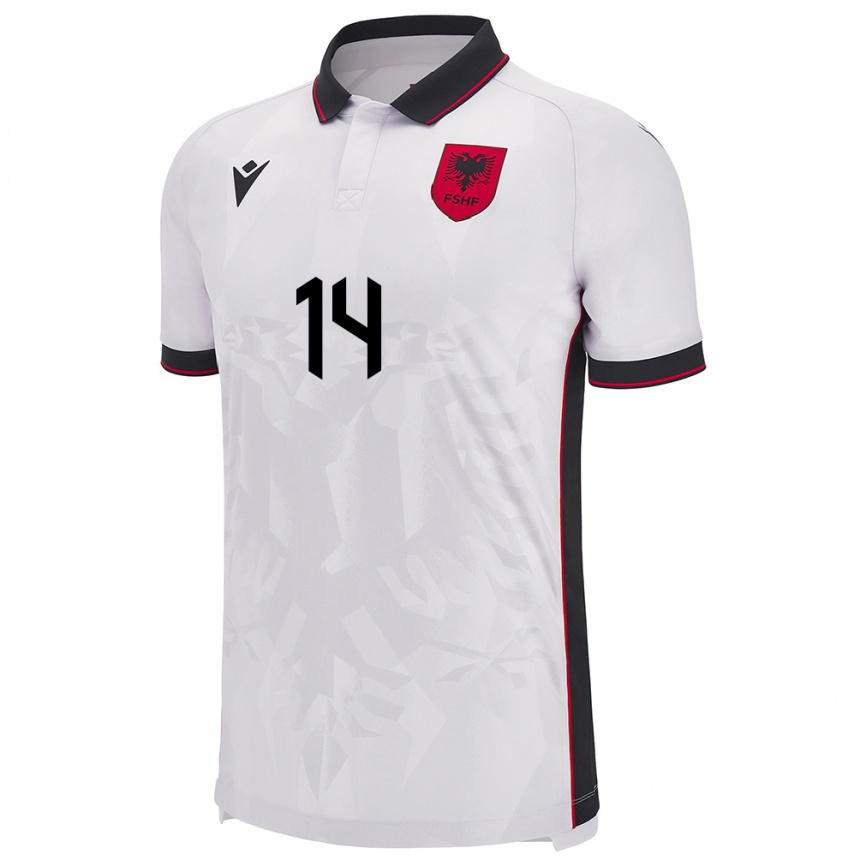 Kids Football Albania Qazim Laci #14 White Away Jersey 24-26 T-Shirt Za