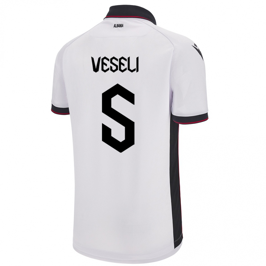 Kids Football Albania Frédéric Veseli #5 White Away Jersey 24-26 T-Shirt Za