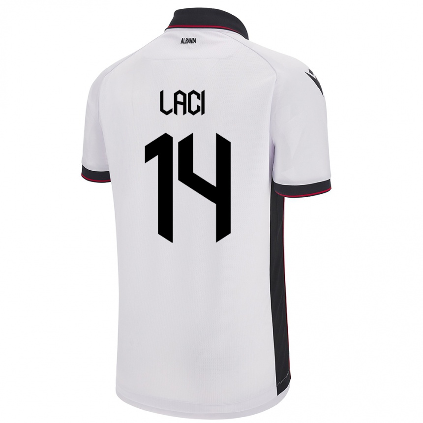 Kids Football Albania Qazim Laci #14 White Away Jersey 24-26 T-Shirt Za