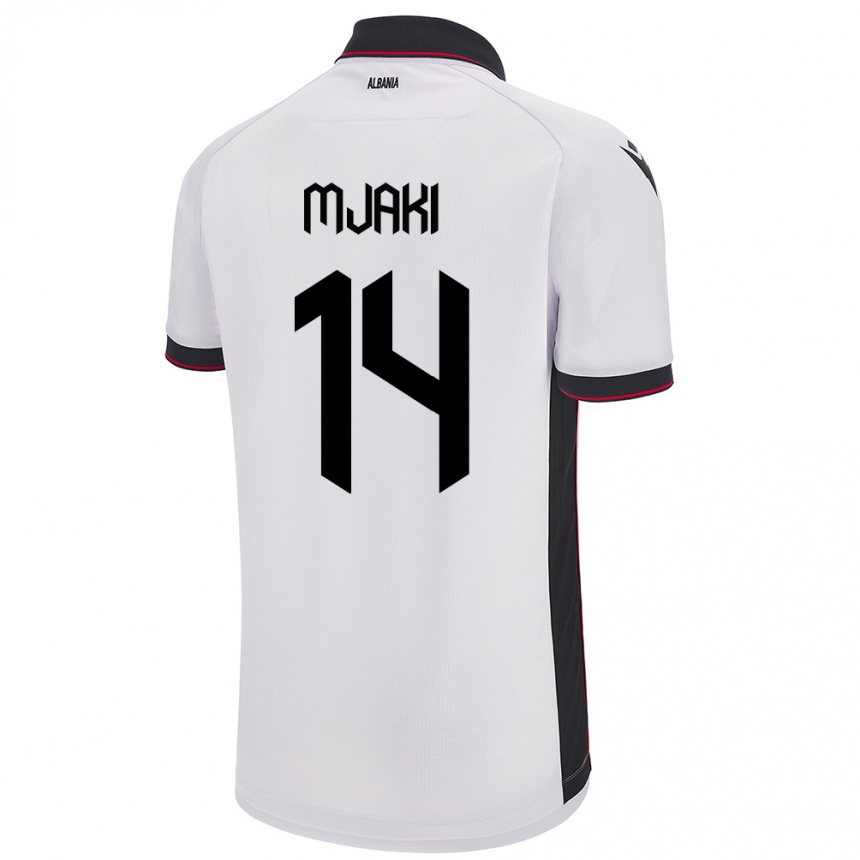 Kids Football Albania Agan Mjaki #14 White Away Jersey 24-26 T-Shirt Za