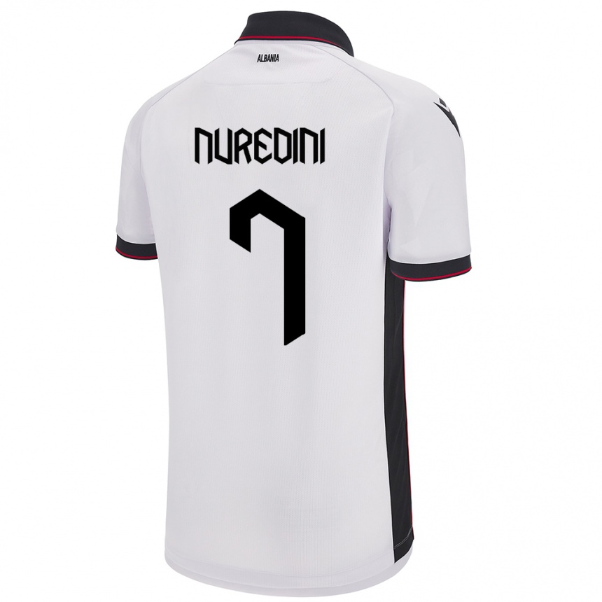 Kids Football Albania Joi Nuredini #7 White Away Jersey 24-26 T-Shirt Za