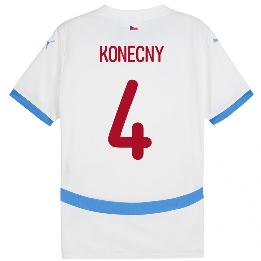 Kids Football Czech Republic Mikulas Konecny #4 White Away Jersey 24-26 T-Shirt Za