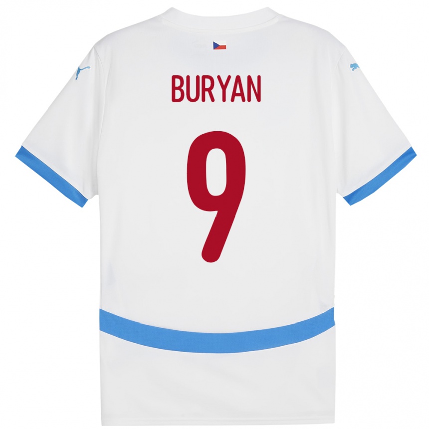 Kids Football Czech Republic Jan Buryan #9 White Away Jersey 24-26 T-Shirt Za