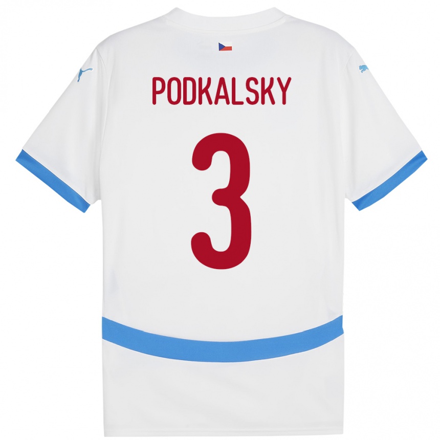 Kids Football Czech Republic Jakub Podkalsky #3 White Away Jersey 24-26 T-Shirt Za