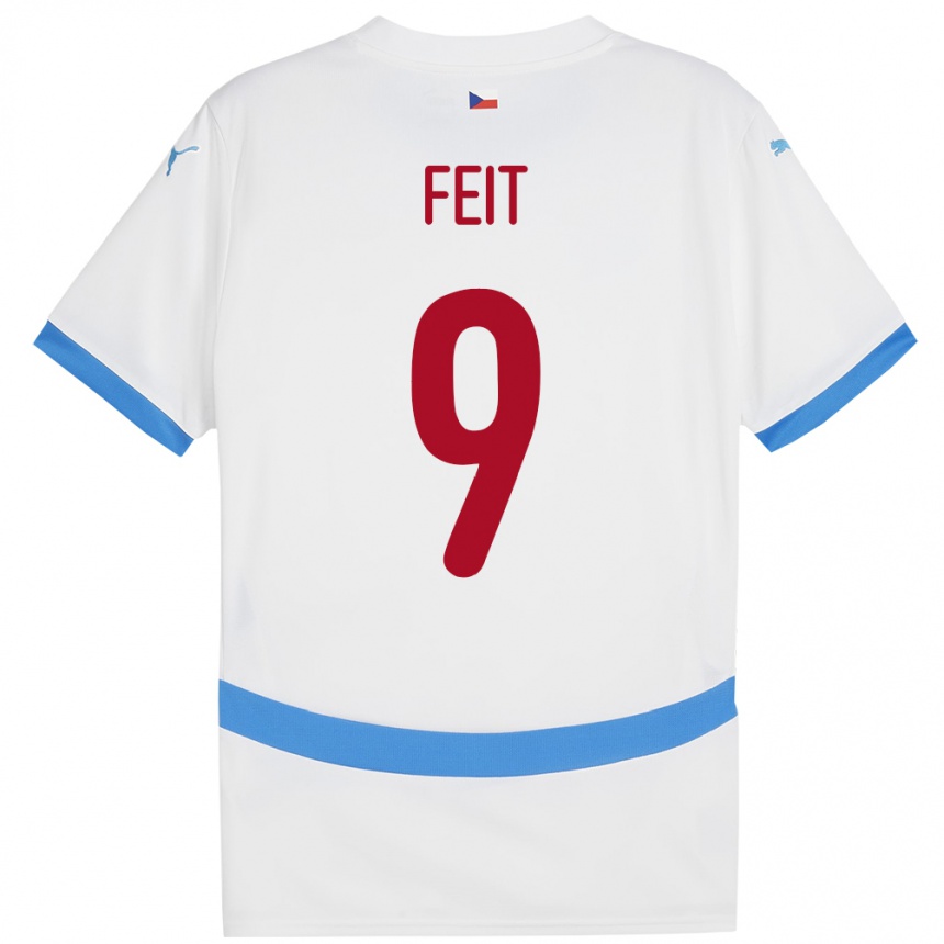 Kids Football Czech Republic Jan Feit #9 White Away Jersey 24-26 T-Shirt Za