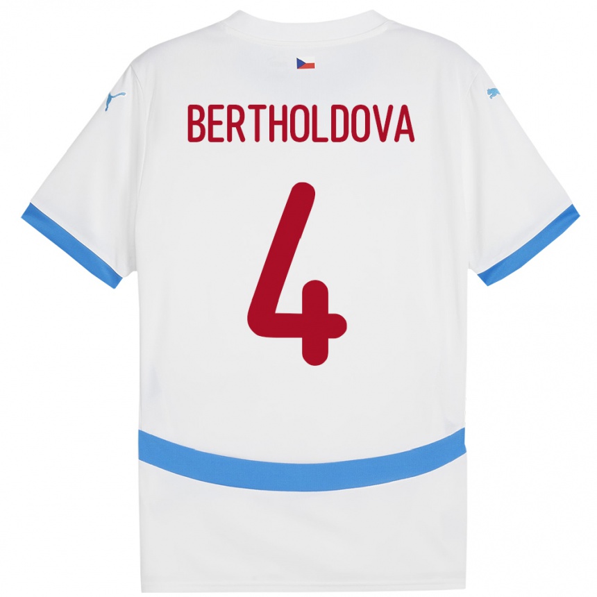 Kids Football Czech Republic Petra Bertholdová #4 White Away Jersey 24-26 T-Shirt Za