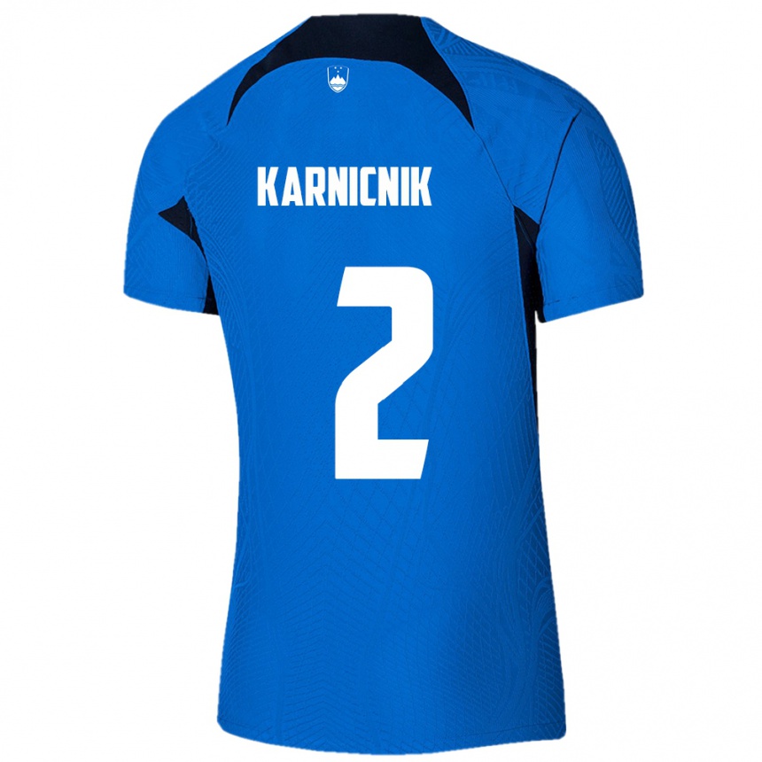 Kids Football Slovenia Zan Karnicnik #2 Blue Away Jersey 24-26 T-Shirt Za