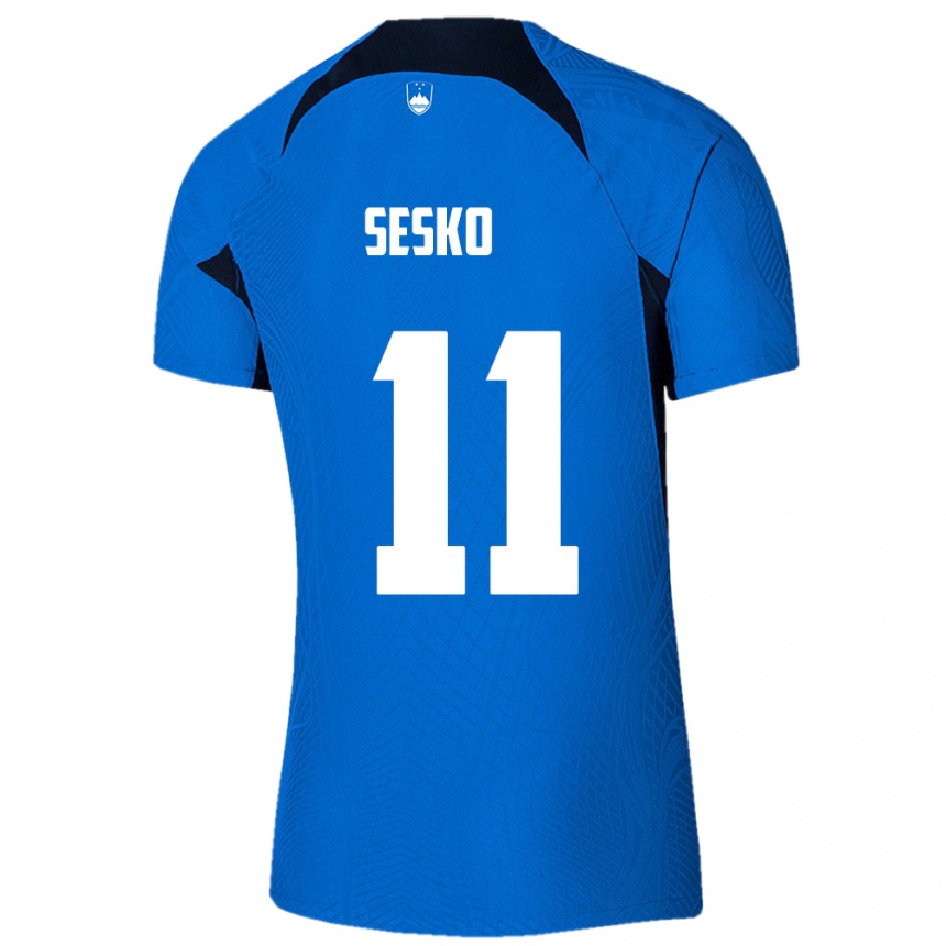 Kids Football Slovenia Benjamin Sesko #11 Blue Away Jersey 24-26 T-Shirt Za