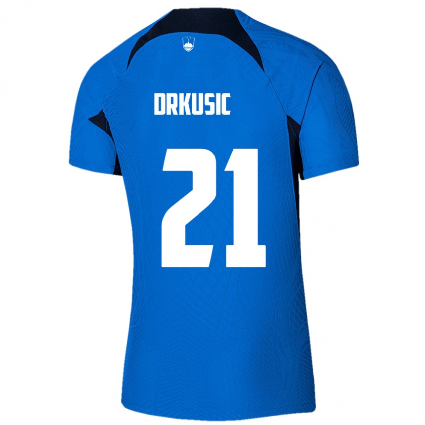 Kids Football Slovenia Vanja Drkusic #21 Blue Away Jersey 24-26 T-Shirt Za