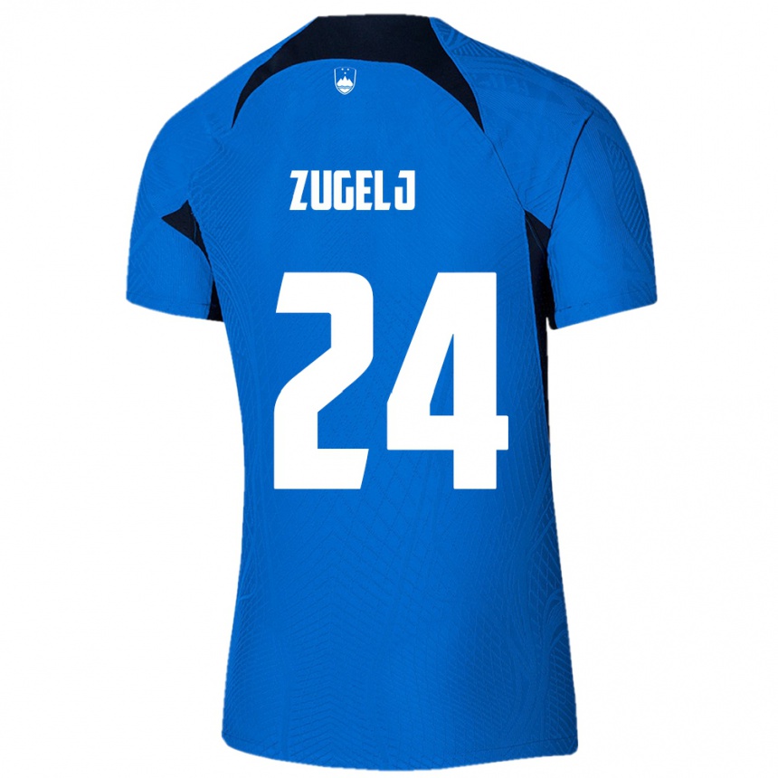 Kids Football Slovenia Nino Zugelj #24 Blue Away Jersey 24-26 T-Shirt Za