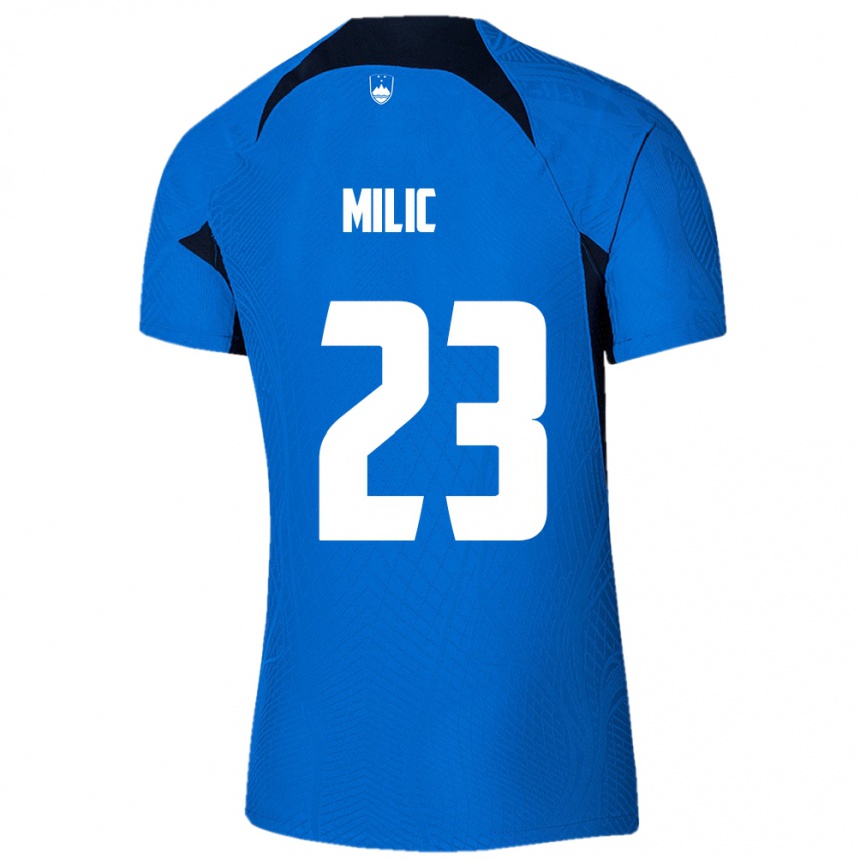 Kids Football Slovenia Nino Milic #23 Blue Away Jersey 24-26 T-Shirt Za