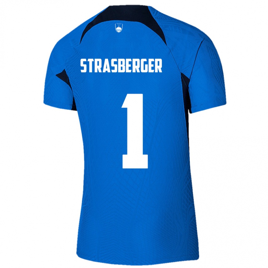 Kids Football Slovenia Tim Strasberger #1 Blue Away Jersey 24-26 T-Shirt Za