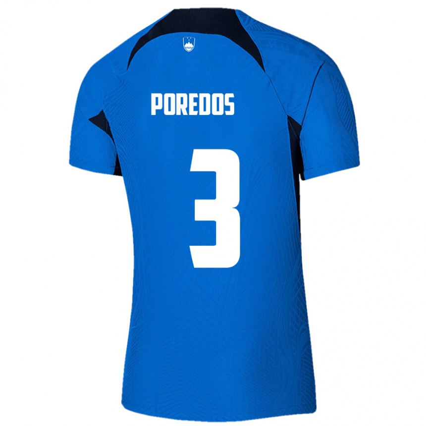 Kids Football Slovenia Luka Poredos #3 Blue Away Jersey 24-26 T-Shirt Za