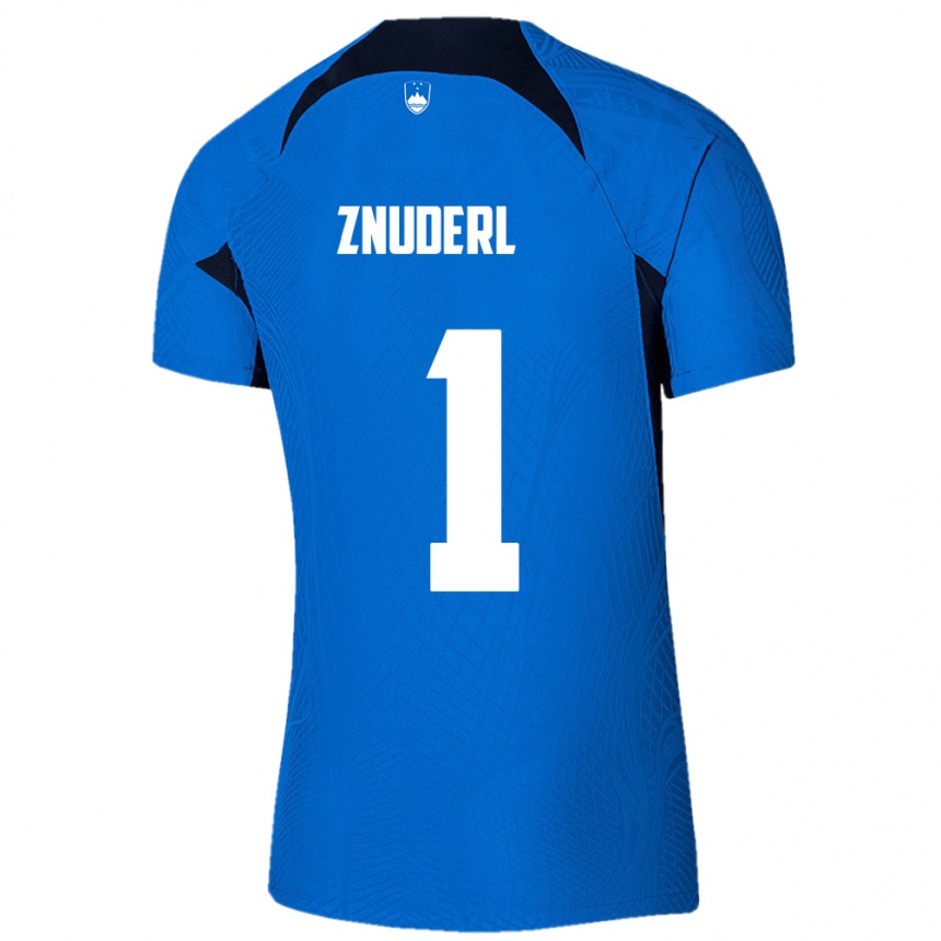 Kids Football Slovenia Tai Znuderl #1 Blue Away Jersey 24-26 T-Shirt Za