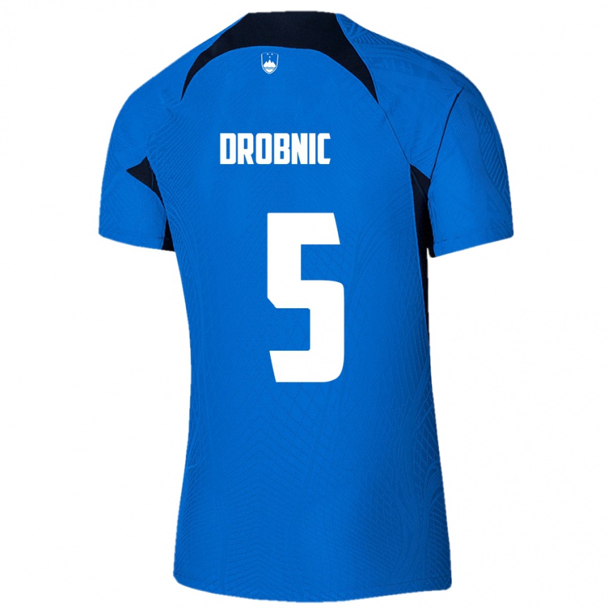 Kids Football Slovenia Dominik Drobnic #5 Blue Away Jersey 24-26 T-Shirt Za