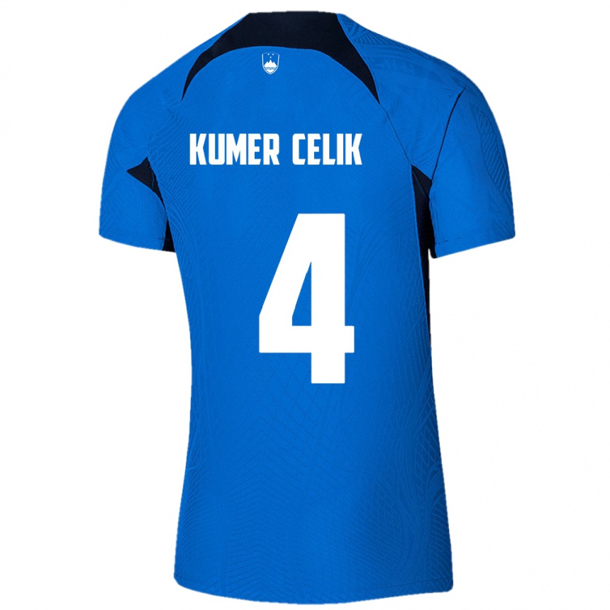 Kids Football Slovenia An Kumer Celik #4 Blue Away Jersey 24-26 T-Shirt Za