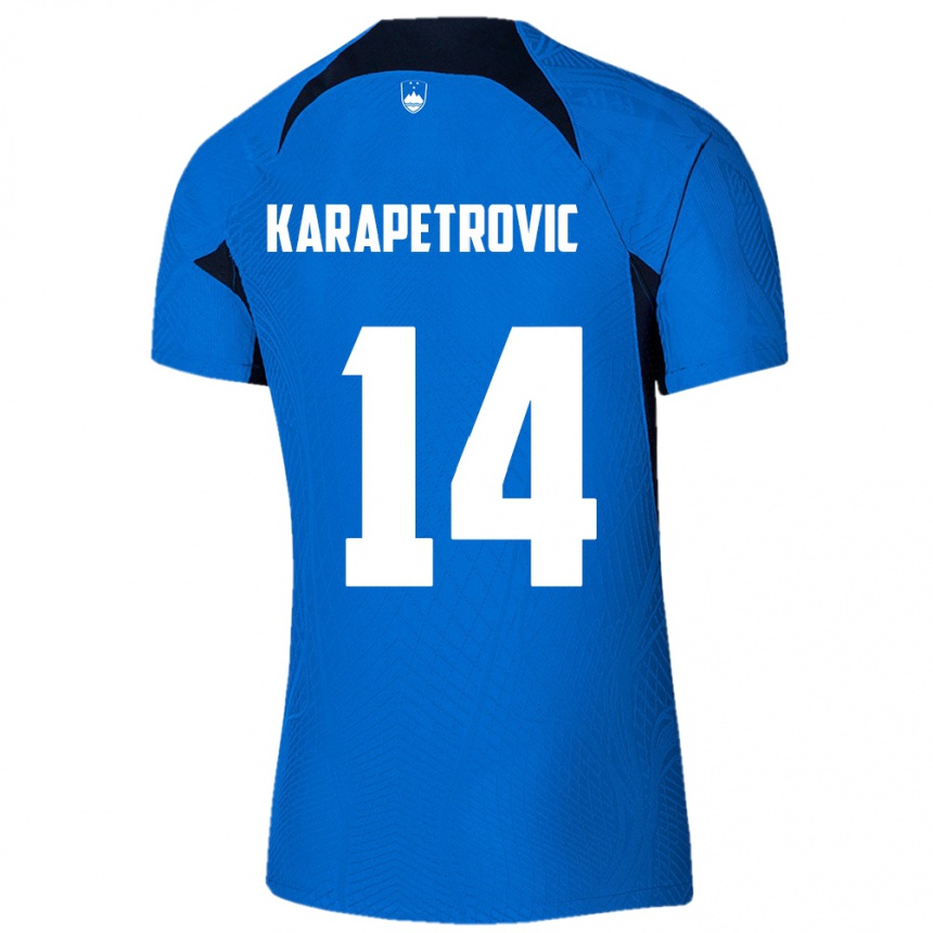 Kids Football Slovenia Luka Karapetrovic #14 Blue Away Jersey 24-26 T-Shirt Za