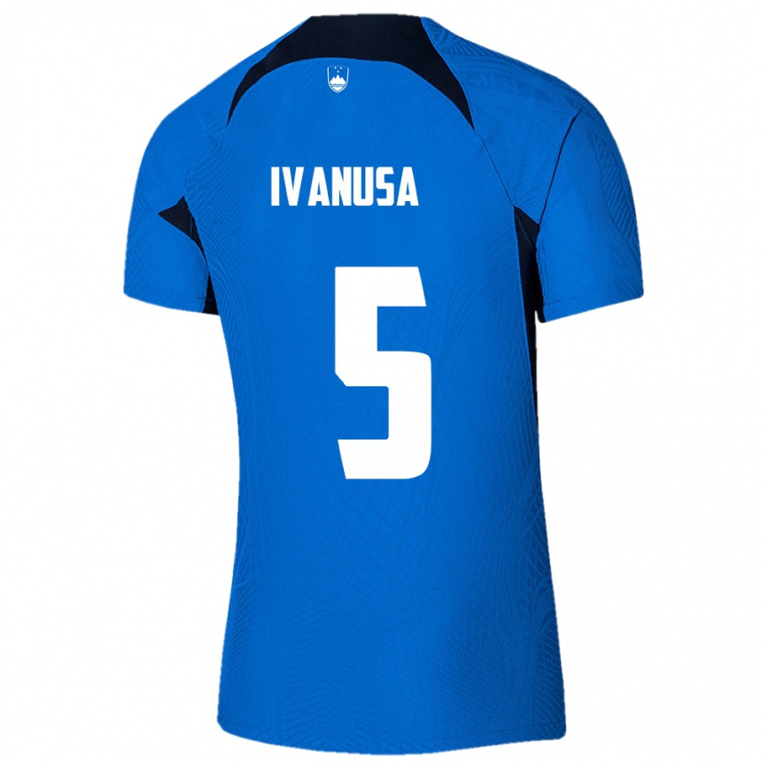 Kids Football Slovenia Lara Ivanuša #5 Blue Away Jersey 24-26 T-Shirt Za