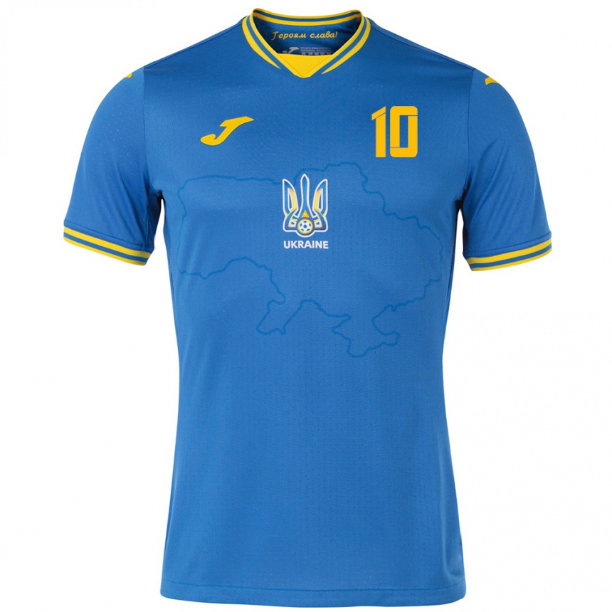 Kids Football Ukraine Mykhaylo Mudryk #10 Blue Away Jersey 24-26 T-Shirt Za