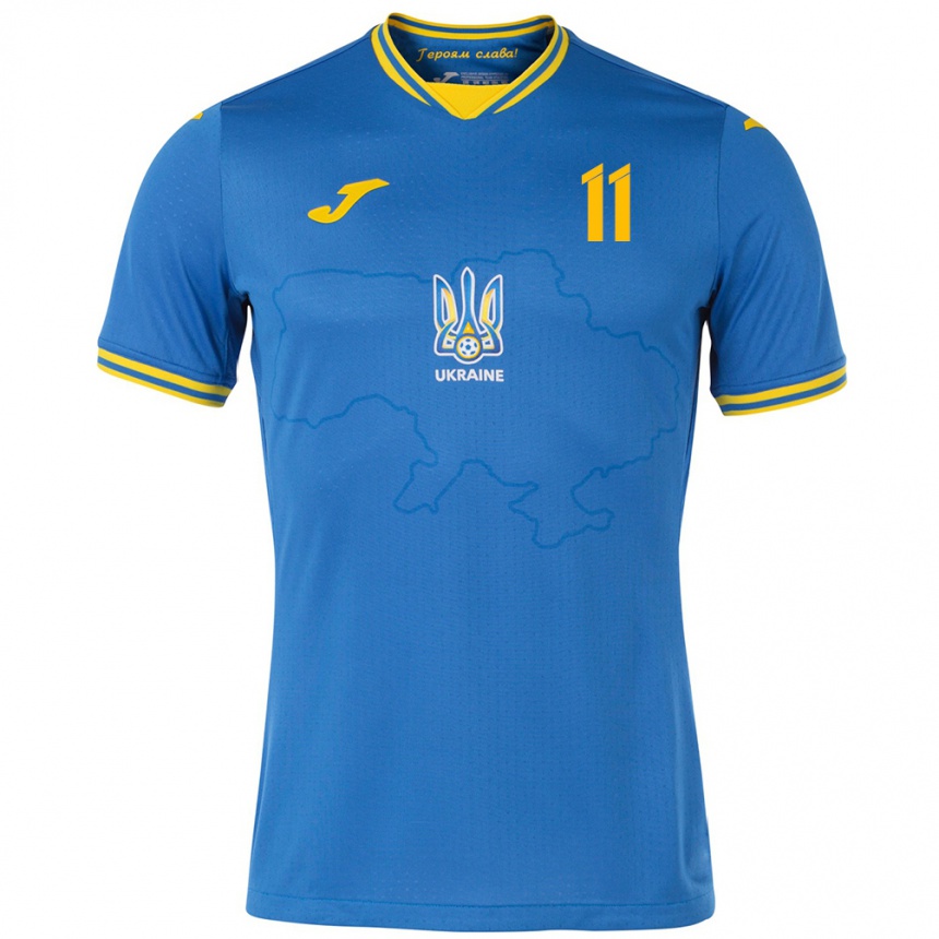 Kids Football Ukraine Ilya Kvasnytsya #11 Blue Away Jersey 24-26 T-Shirt Za