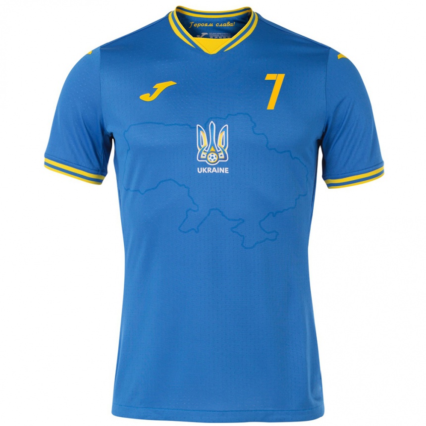 Kids Football Ukraine Yana Kalinina #7 Blue Away Jersey 24-26 T-Shirt Za