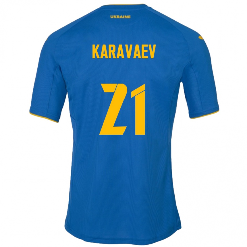 Kids Football Ukraine Oleksandr Karavaev #21 Blue Away Jersey 24-26 T-Shirt Za