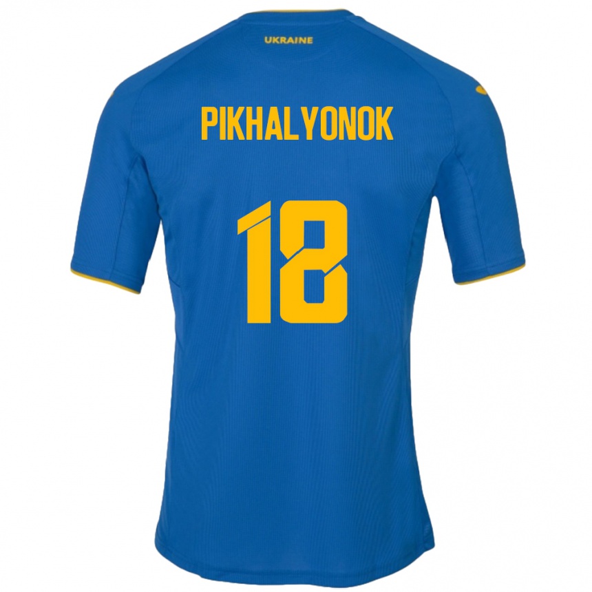 Kids Football Ukraine Oleksandr Pikhalyonok #18 Blue Away Jersey 24-26 T-Shirt Za