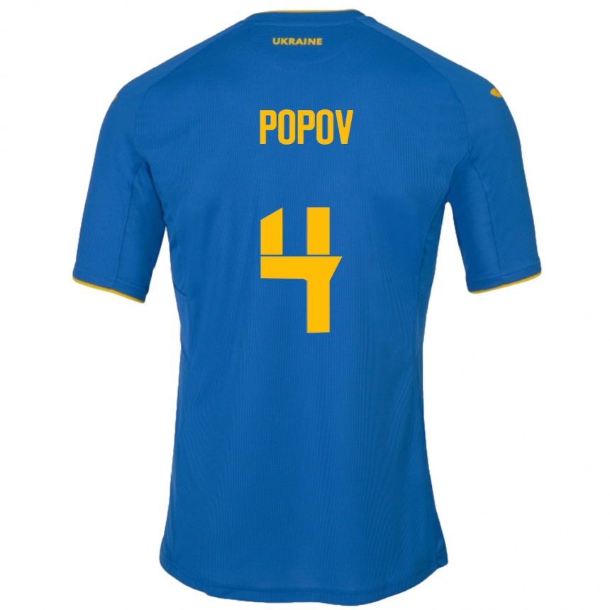 Kids Football Ukraine Denys Popov #4 Blue Away Jersey 24-26 T-Shirt Za