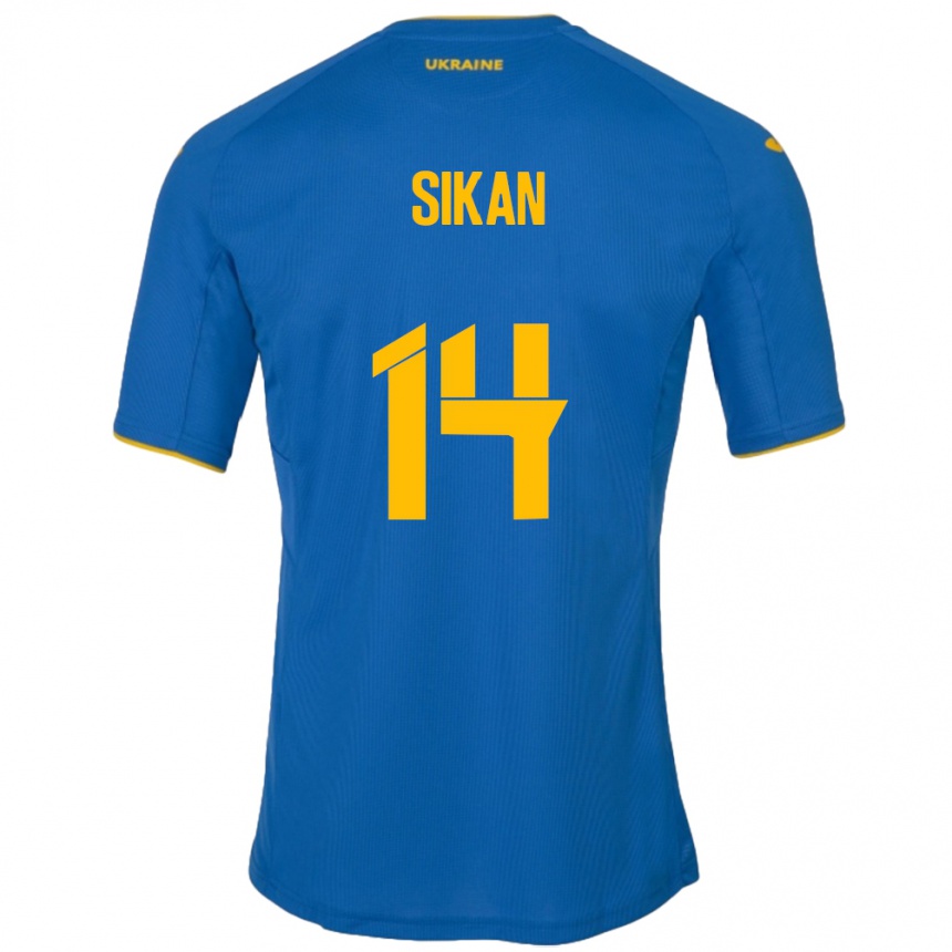 Kids Football Ukraine Danylo Sikan #14 Blue Away Jersey 24-26 T-Shirt Za