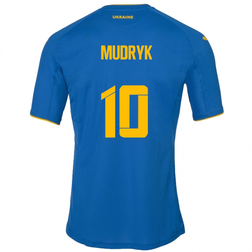 Kids Football Ukraine Mykhaylo Mudryk #10 Blue Away Jersey 24-26 T-Shirt Za