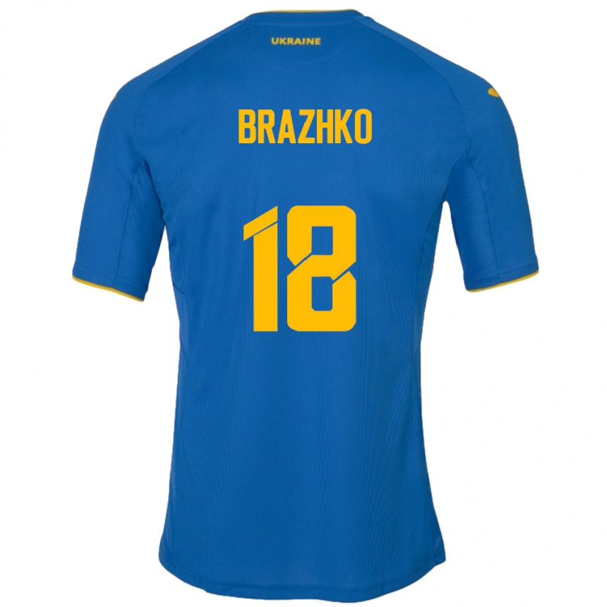 Kids Football Ukraine Volodymyr Brazhko #18 Blue Away Jersey 24-26 T-Shirt Za