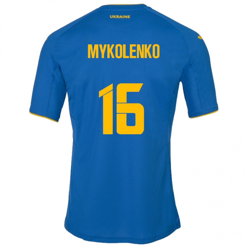 Kids Football Ukraine Vitaliy Mykolenko #16 Blue Away Jersey 24-26 T-Shirt Za