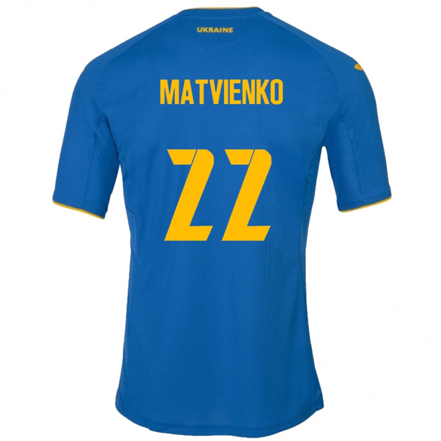 Kids Football Ukraine Mykola Matvienko #22 Blue Away Jersey 24-26 T-Shirt Za