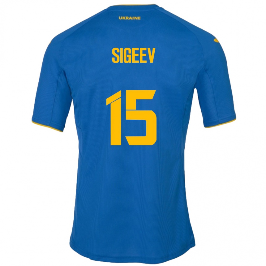 Kids Football Ukraine Kyrylo Sigeev #15 Blue Away Jersey 24-26 T-Shirt Za