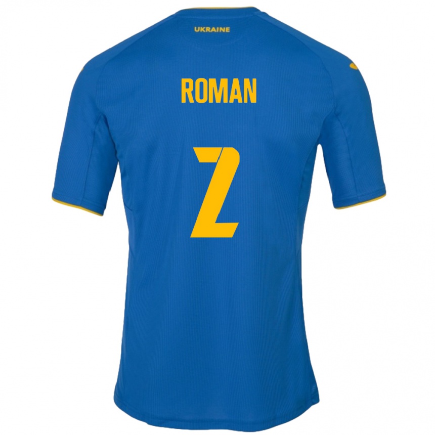 Kids Football Ukraine Vitaliy Roman #2 Blue Away Jersey 24-26 T-Shirt Za