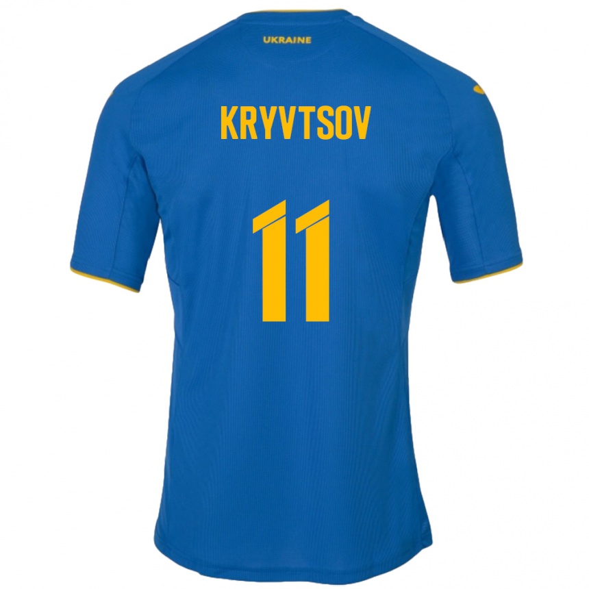 Kids Football Ukraine Nikita Kryvtsov #11 Blue Away Jersey 24-26 T-Shirt Za