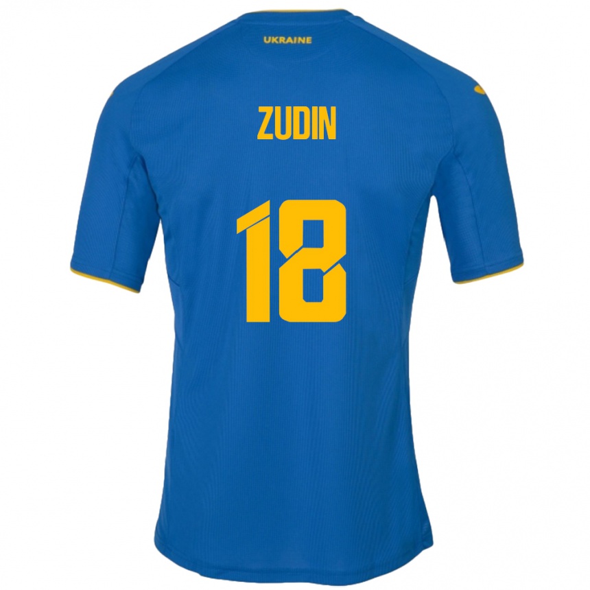 Kids Football Ukraine Dmytro Zudin #18 Blue Away Jersey 24-26 T-Shirt Za