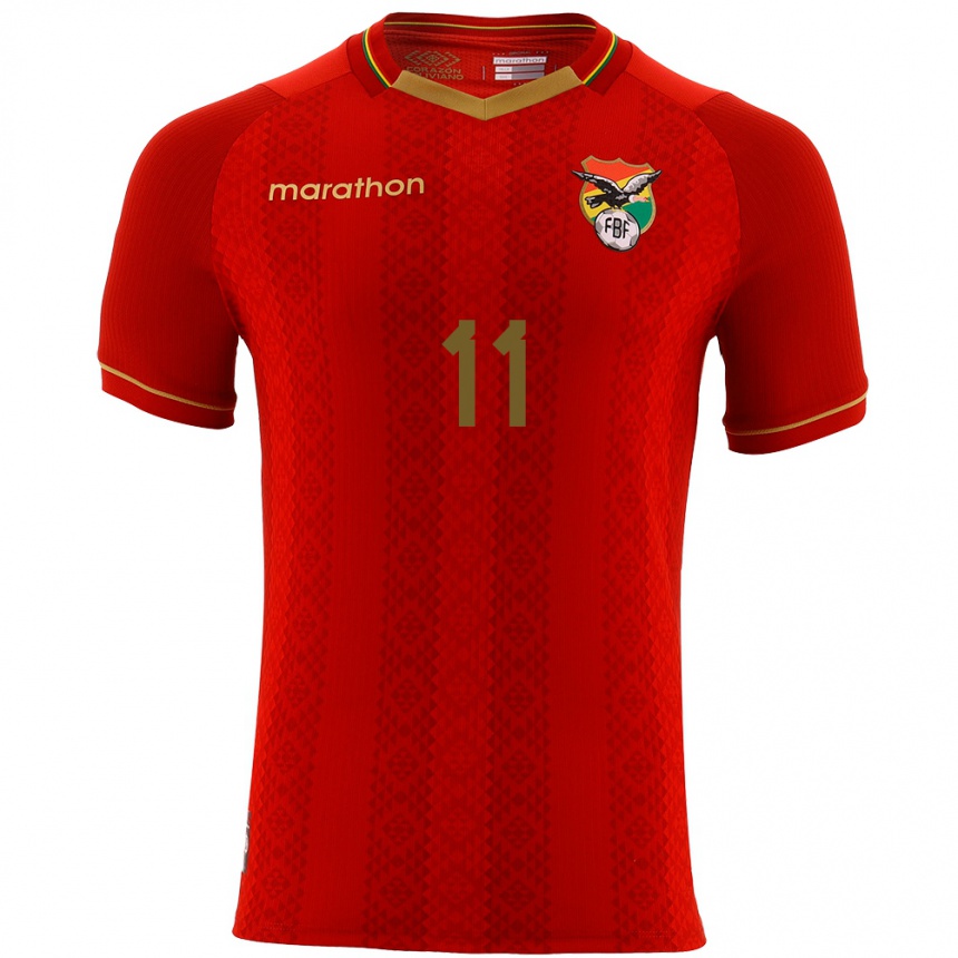 Kids Football Bolivia Pablo Luján #11 Red Away Jersey 24-26 T-Shirt Za