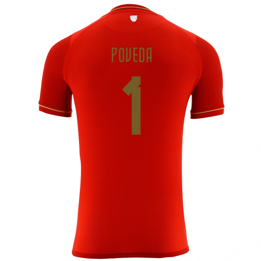 Kids Football Bolivia Bruno Poveda #1 Red Away Jersey 24-26 T-Shirt Za